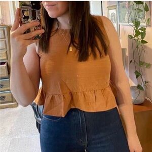 SHEIN Sleeveless Ruffle Hem Blouse - Brown